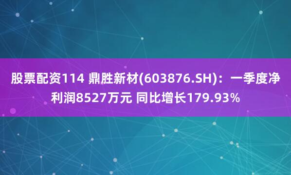 股票配资114 鼎胜新材(603876.SH)：一季度净利润8527万元 同比增长179.93%